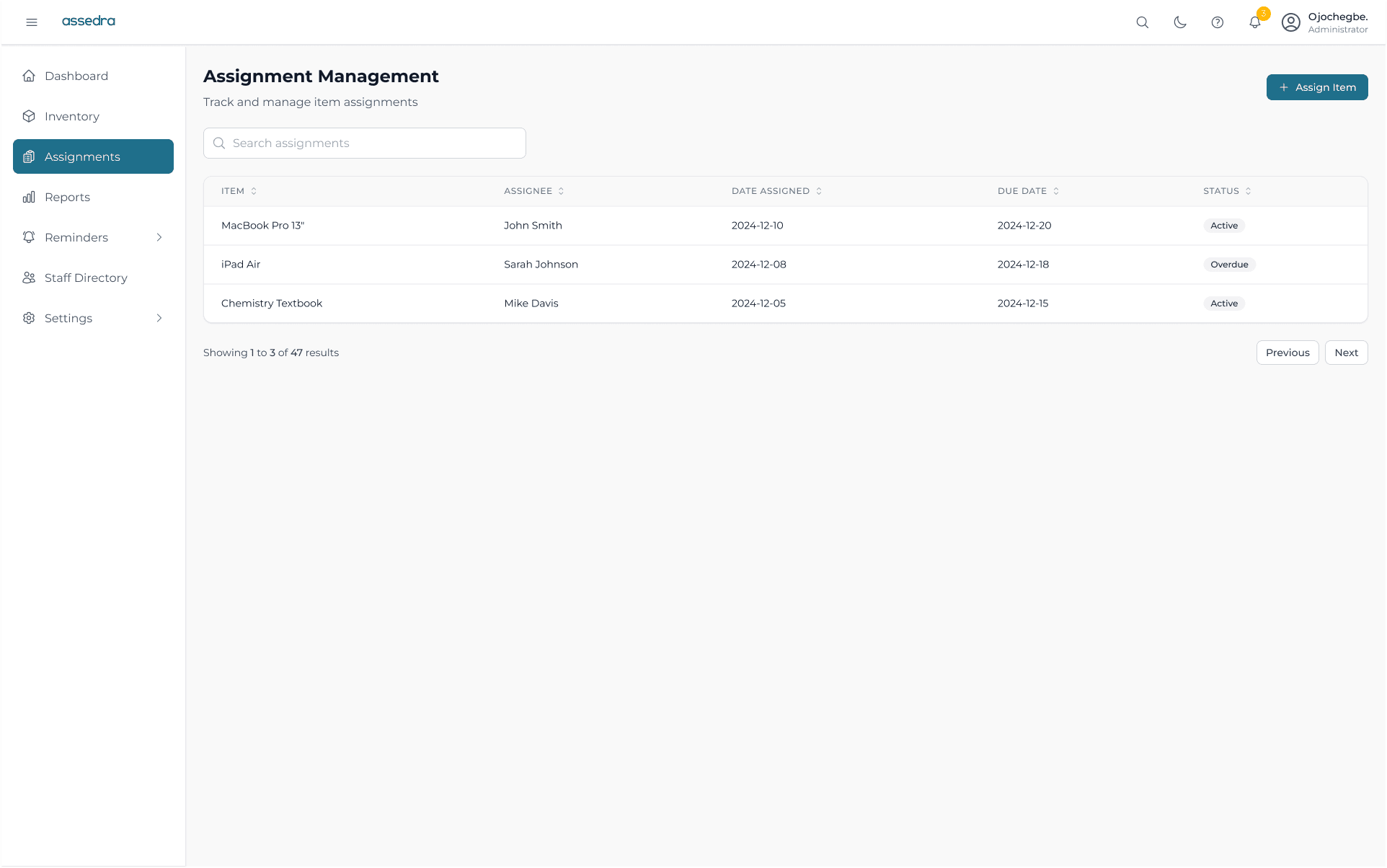 Assedra Assignment Modal
